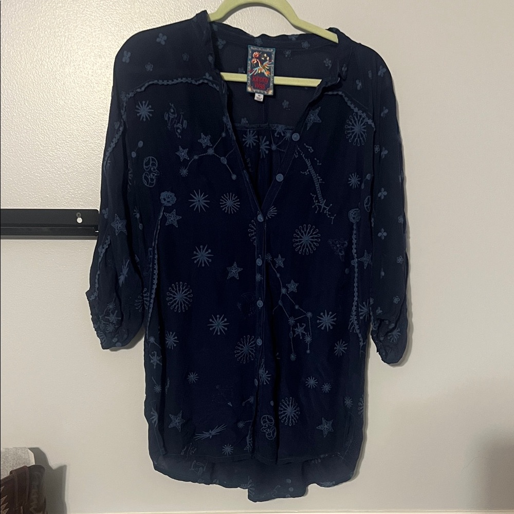 Johnny Was Celestin ceres midnight blue embroidered blouse